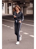 Women\'s tracksuit set with a stripe, black FI659 - Online store - Boutique